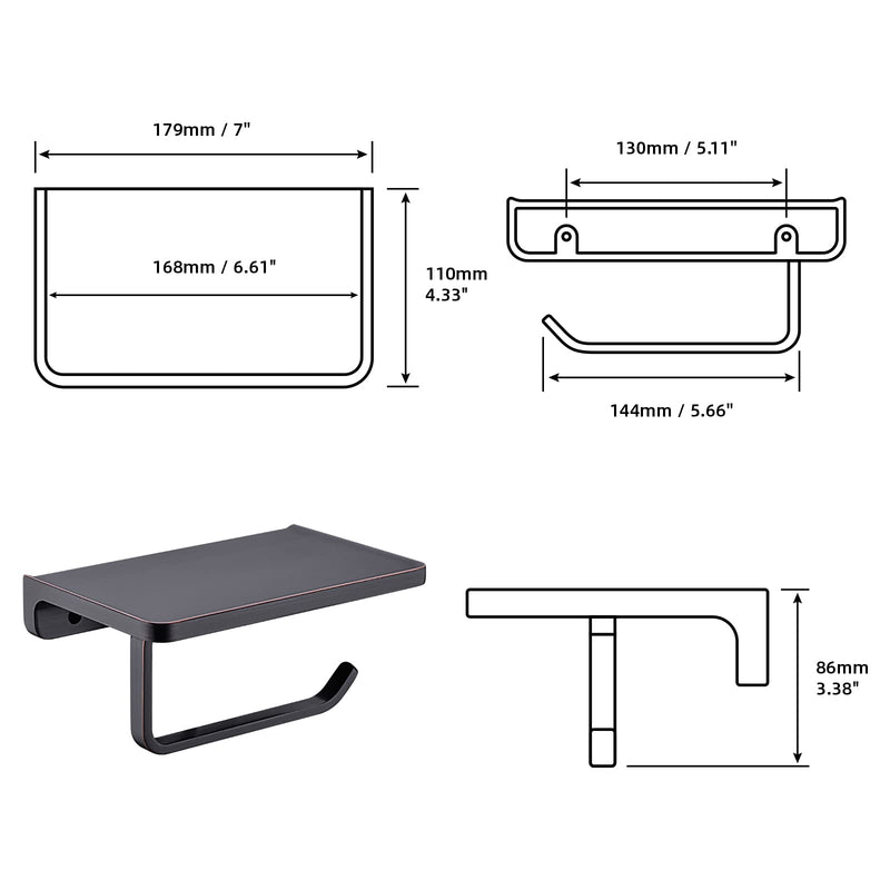 Toilet Paper Holder with Phone Shelf Storage, Wall Mounted Bathroom Accessories Rustproof Tissue Roll Holders Dispenser, Oil Rubbed Bronze