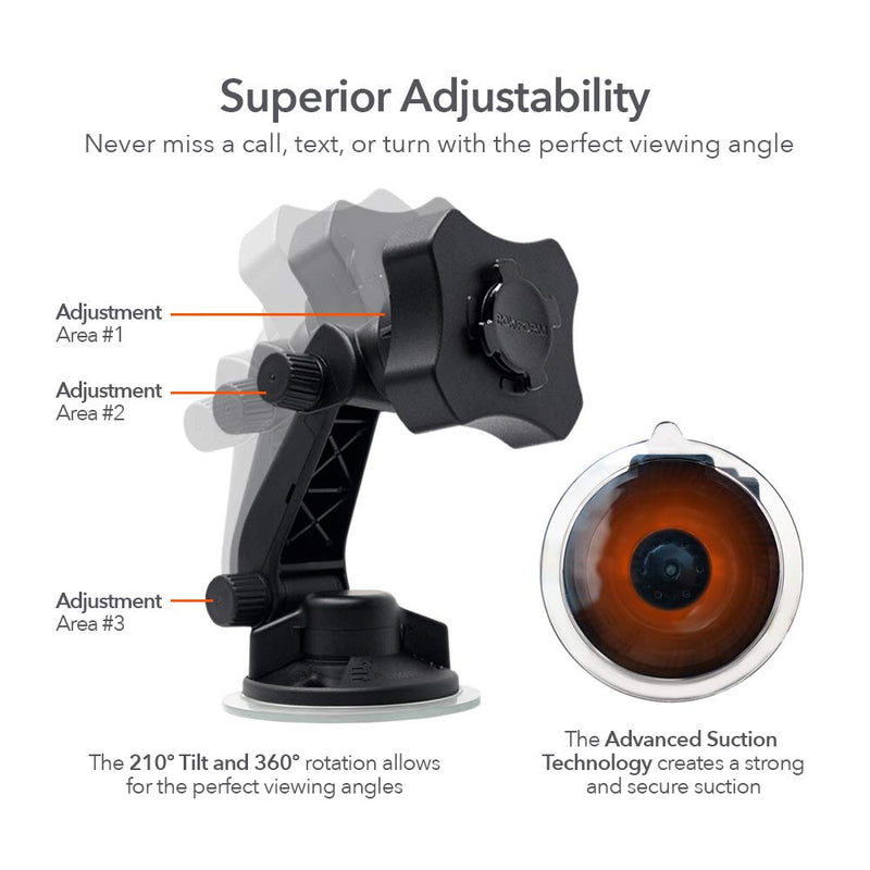 Rokform - Adjustable Windshield Phone Mount Secured by Strong Suction Cup Base, 210 Degrees of Tilt and 360 Degree of Rotation Phone Holder Compatible with ALL Rokform Twist Lock Cases | 210° of Tilt and 360° of Rotation, For Rokform Rugged or Crystal ...