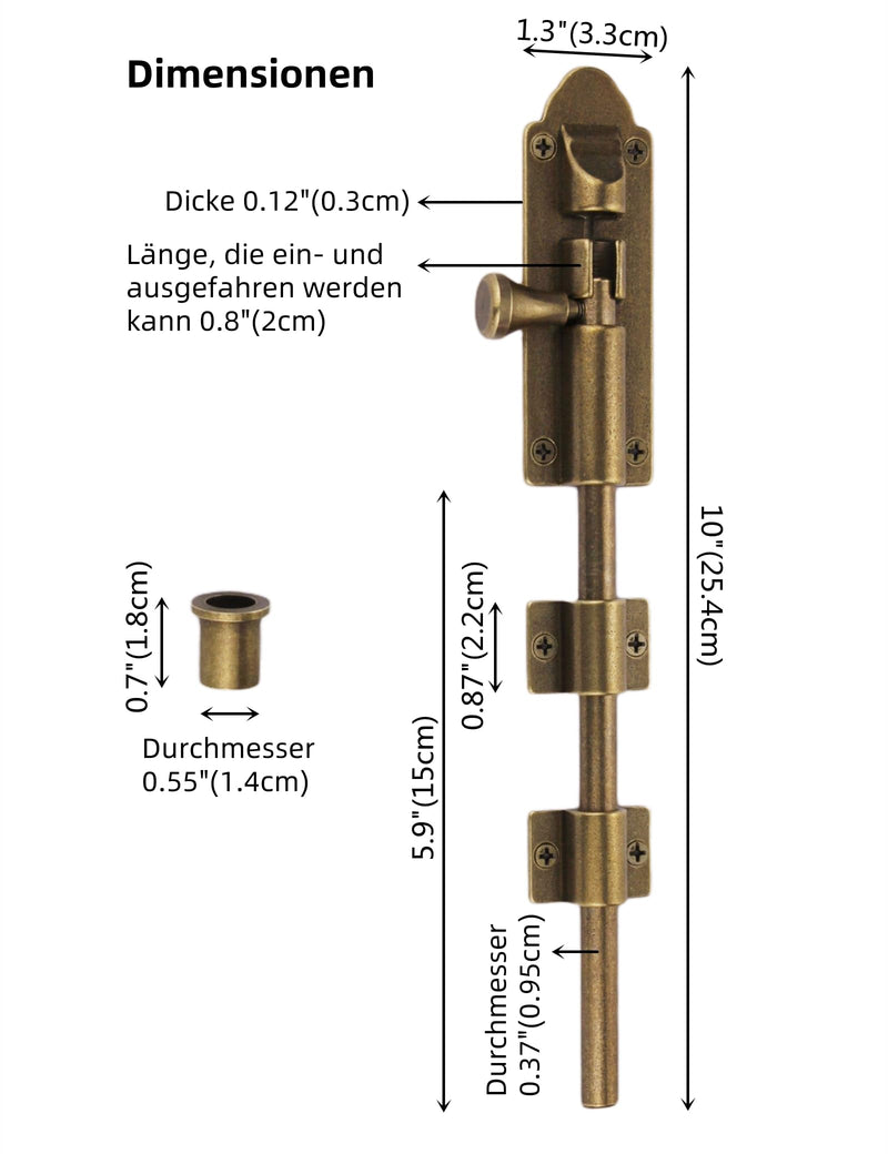 Heavy Duty Cane Bolts for Gates Oil Rubbed Bronze,Drop Bolts for Gates,Garage Bolts Solid cast Copper Choose Bilyglewarwof(10inch) 10inch