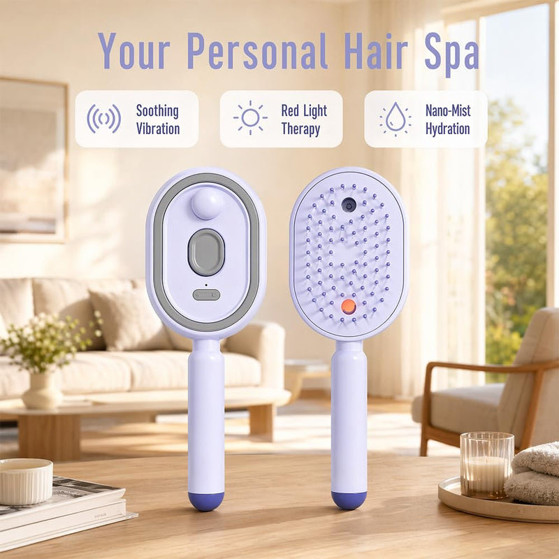 Electric Spray Air Cushion Massage Comb, Rechargeable Detangling & Anti-Frizz Hair Brush, Hair Brush with Water Spray, Self-Cleaning Anti-Tangle, Steam Hair Straightener for Wet & Dry Hair(Purple)