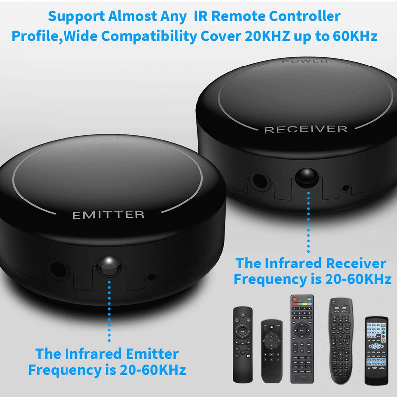 Infrared Wireless IR Repeater Long Range 500 Feet and IR Remote Control Extender Repeater Kit Infrared IR Extender for Expansion (IR Emitter and Receiver)