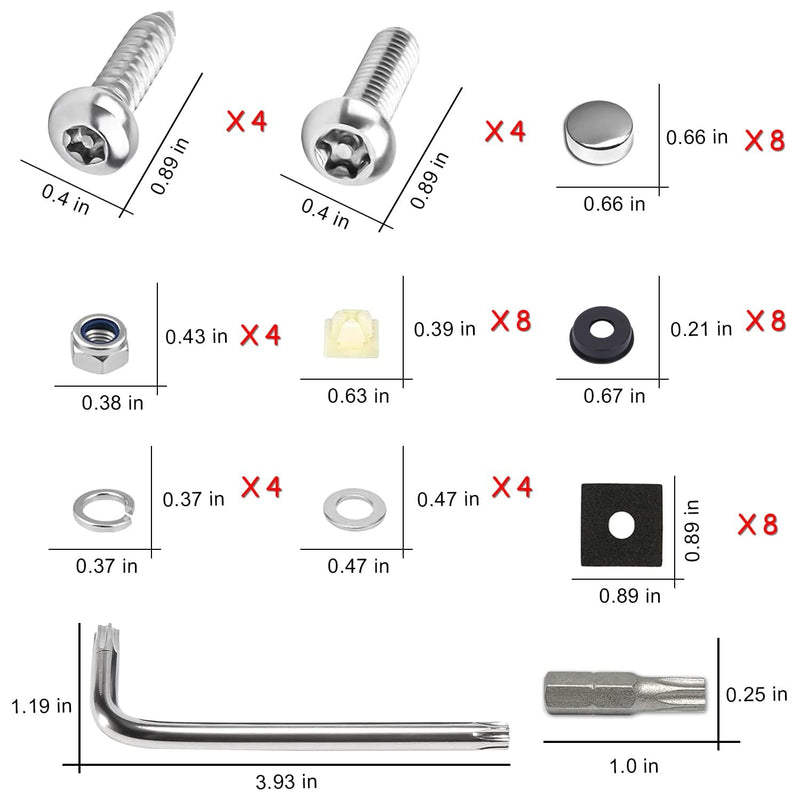 Anti Theft License Plate Screw Kit Tamper Proof License Screws Car License Plate Bolts 304 Stainless Steel Plate Mounting Hardware - 1/4’’ Screws with Chrome Screw Caps Silver