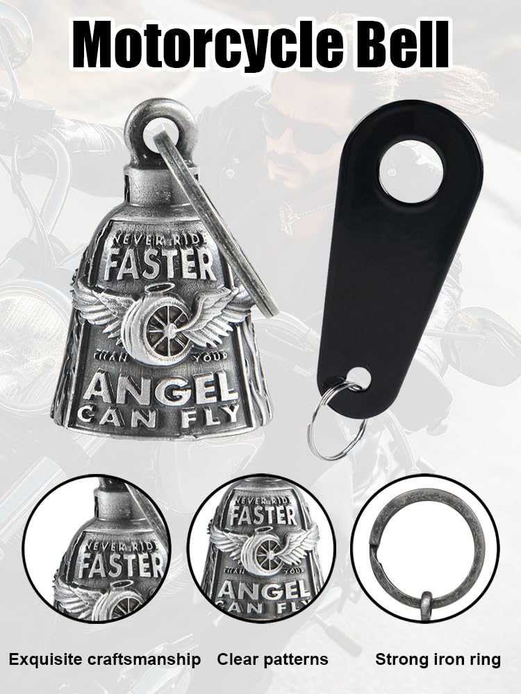 Dream Apparel Motorcycle Bells for Bikers Guardian Angel Gremlin Motorcycle Bells for Motorcycle Rider Key Chain for Luck Never Rider Faster Than Your Angel Can