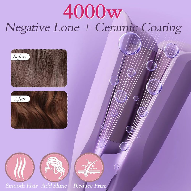 Hair Waver Crimper, 32mm Mermaid Hair Waver for Women, French Wave Curling Iron with 11 Temperatures, Anti-Scald Iron Wand Hair Curler for Short, Medium, Long Hair(Purple) Purple