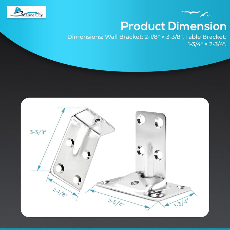 MARINE CITY Removable Table Bracket – Stainless Steel, Rust-Resistant, Easy-Mount Design for Boats, RVs, Caravans – Ideal for Tables, Shelves, and Bunks (Set of 4)