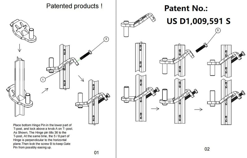 T-Post Gate Hinge Pins - Heavy Duty Gate Hanger, Hang a gate from a Metal T Post, Steel Gate Hinges Target Hanger for Farm Gate, Garden & Backyard Gate, Easy to Install. (Patent) T post gate hinge