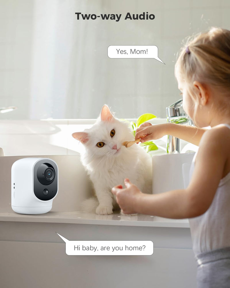 COCOCAM 2K Indoor Pan/Tilt Security Camera with 5200mAh Battery, WiFi Camera,Wireless for Baby Monitor/Pet/Home Security, AI Recognition, PIR Human Detection, 2.4G WiFi (White) white