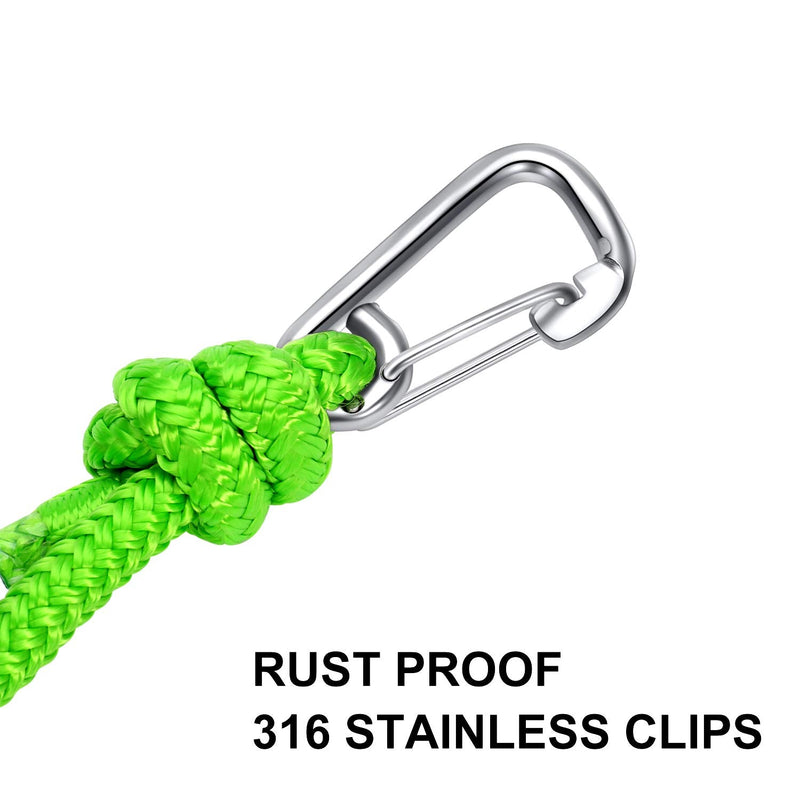 Green Floating Polypropylene Dock line Provide The Stainless Snap Hook and Incredible 12" Spliced Eye to let You Easy and Fast to go