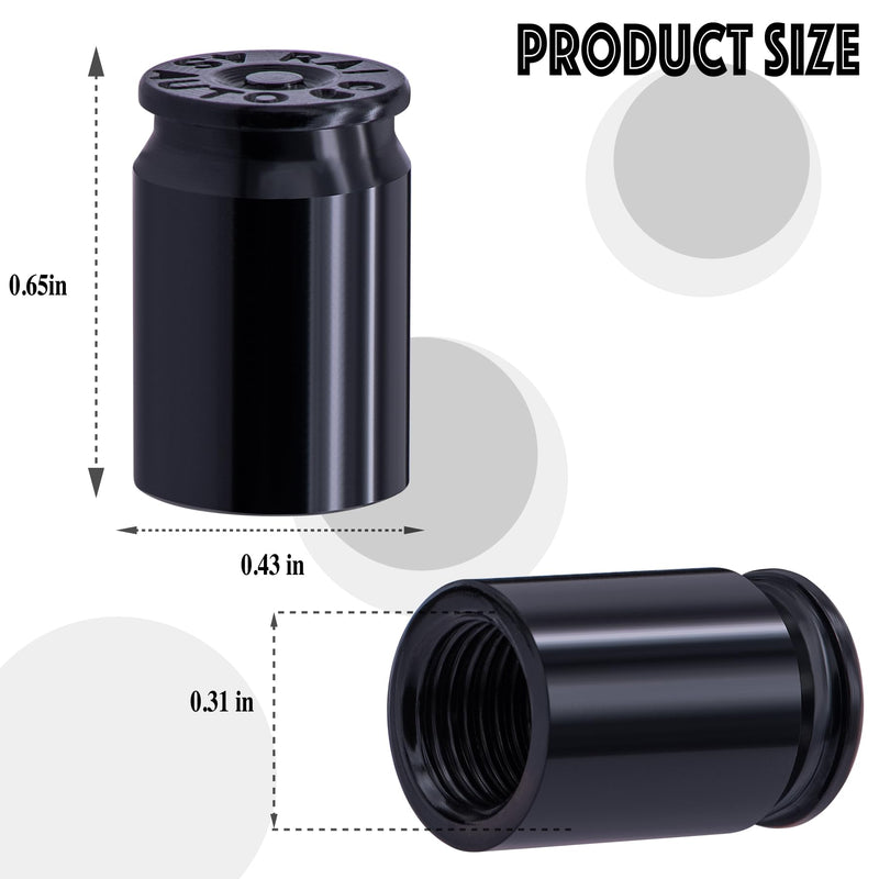 4PCS Bullet Shell Tire Valve Stem Caps, Aluminum Alloy Car Air Stem Cap, Universal Dustproof Tire Valve Stem Covers for Cars, SUV, Trucks, Bikes, Motorcycles, Bicycles (Black) 4 pcs Bullet-Black