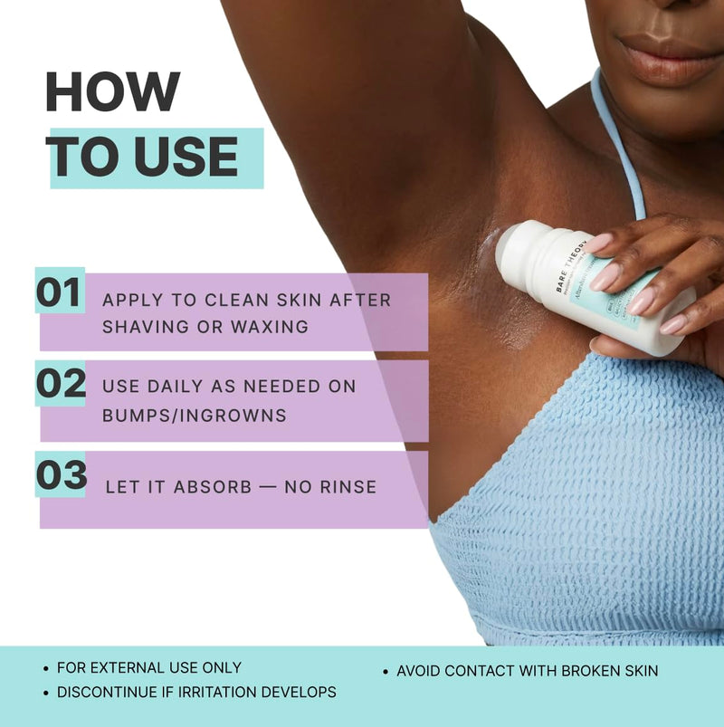 Ingrown Hair Treatment Serum Roll-On for Women – Razor Bumps & Razor Burn Solution, Gentle Smoothing Formula for Bikini Line, Legs & Underarms, Ingrown Hair Roller, 50 ml
