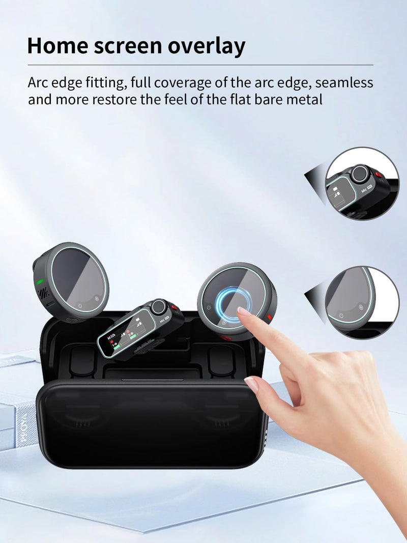 Screen Protector for Insta360 Mic Pro,Anti-Scratch 9H Hardness Tempered Glass Flim,HD Clear,Bubble Free,Easy Installation,1 Set(2 Transmitters Tempered Glass + 1 Receiver Soft Flim)