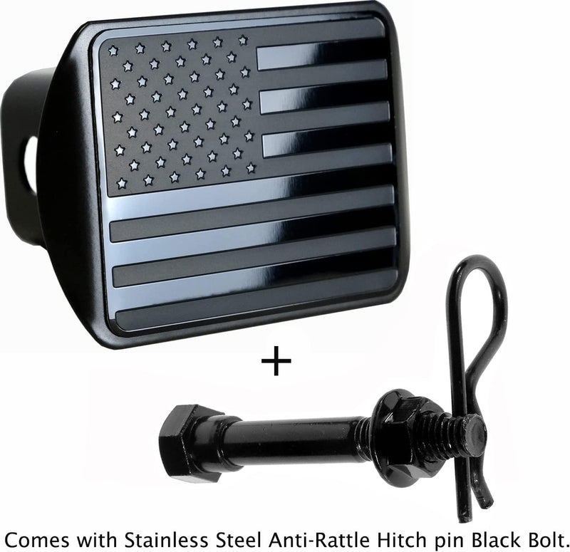 eVerHITCH USA Stainless Steel Flag Emblem Metal Hitch Cover with Pin Bolt (Fits 2" Receivers, Black) Fits 2" Receivers