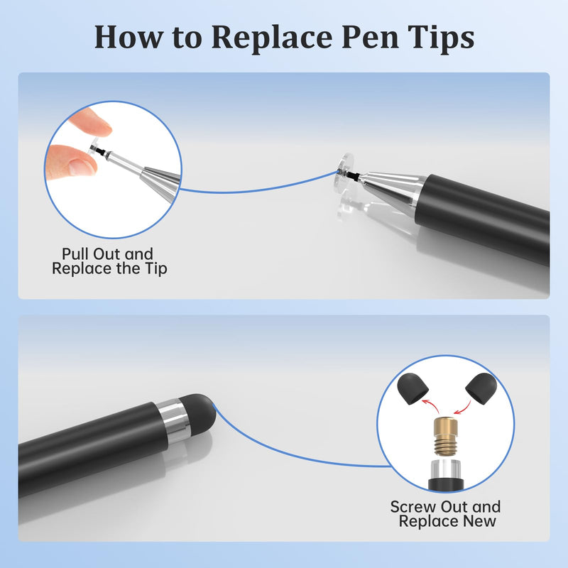 DIGIROOT Stylus Pen for Touchscreen, 2-in-1 Stylist Pens, 3Pcs Stylus | Rubber & Disc Tips, Magnetic Cap, High Sensitivity, Fit for iPad, iPhone, Switch, Android, Galaxy, Tablets, All Touch Screens Black & White & Rosegold