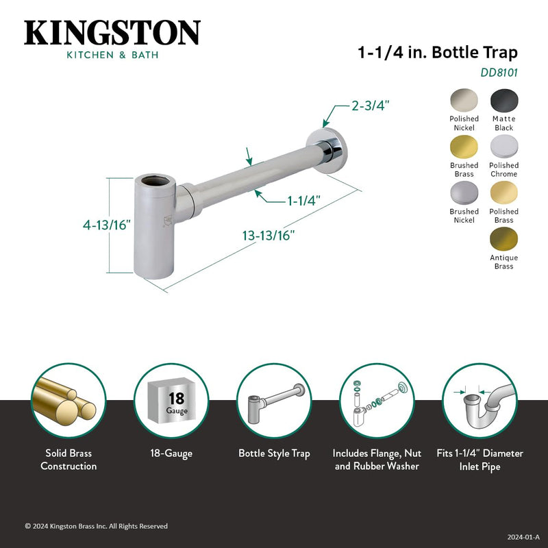 Kingston Brass DD8101 Fauceture Modern Bottle-Trap 12-Inch Vessel Sink Drain, Chrome