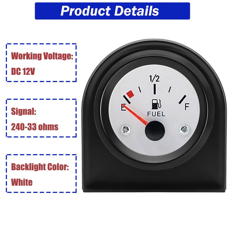 2" Fuel Level Gauge,12V Fuel Tank Meter E-1/2-F Pointer Meter 240-33ohm for Car RV Yacht Boat Motorcycle (White)