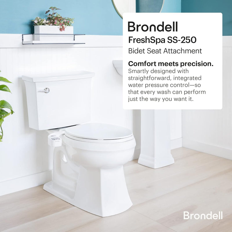 Brondell FSP-250 FreshSpa Thinline Precision Essential Bidet Attachment for Toilet Seats with Adjustable Water Pressure, Side Arm Control, Thin Profile, White (Dual Nozzles) Dual Nozzle