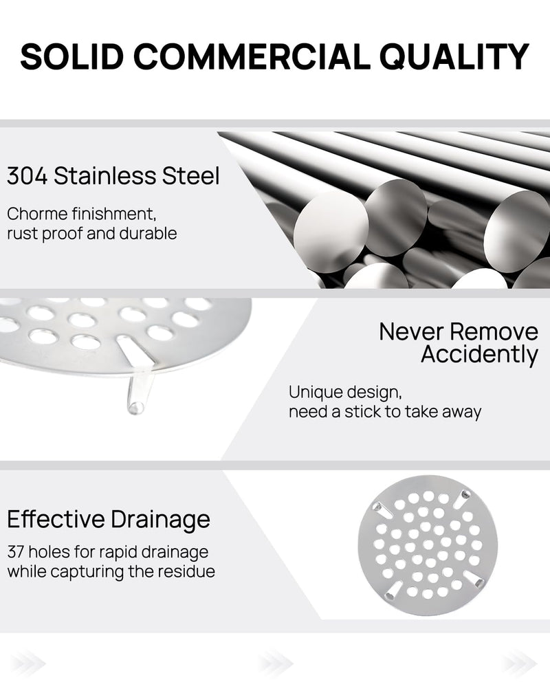 (3 Pack)3-1/2" Commercial Sink Drain Strainer Replacement, Waste Drain Cover Screen, Flat Strainer Only for Commercial Sink Drain with Lever Handle, Stainless Steel (NOT Universal) (3 Pack) Flat Strainer