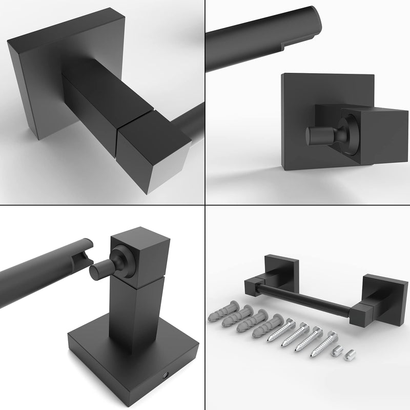 Ruacq Toilet Paper Holder Matte Black Double Post Pivoting Square Tissue Holders Roll Holder Hangers Toilet Paper Modern Wall Mounted, Commercial Bathroom Toilet Paper Roll Holder