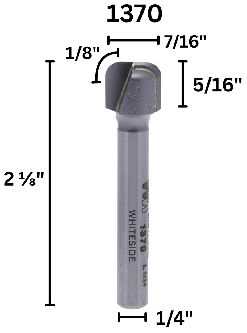 Whiteside Router Bits 1370 Bowl and Tray Bit with 1/8-Inch Radius, 7/16-Inch Cutting Diameter and 5/16-Inch Cutting Length