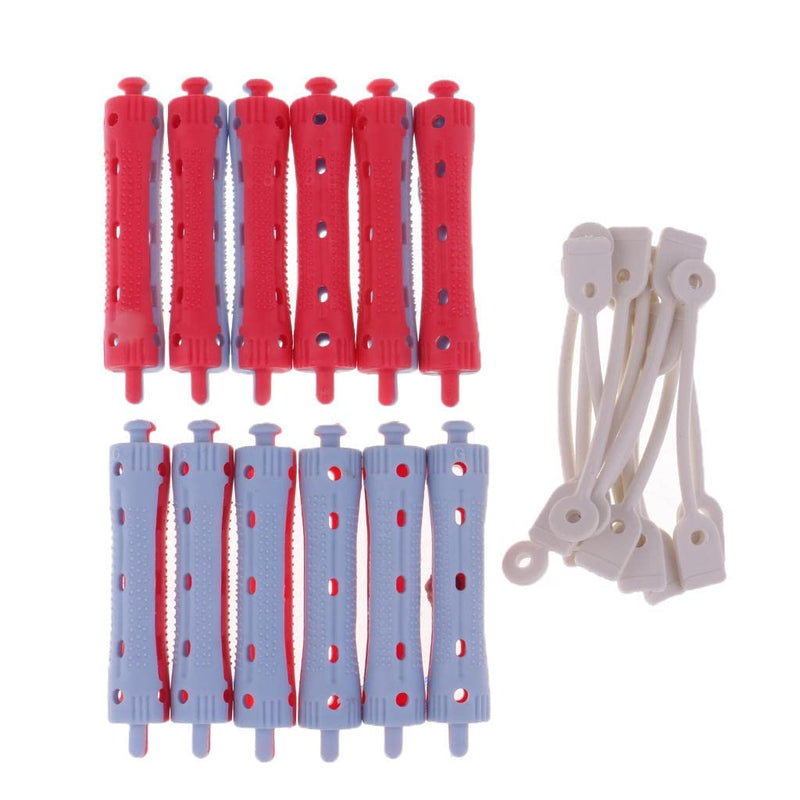  [AUSTRALIA] - zalati Perm Rods Hairdresser Curlers Salon Beauty Care Hairstyling Hairdressing 12pcs/ Set - 7 x 1.5 cm Red & Grey (Pack of 3) 1 count (Pack of 3)