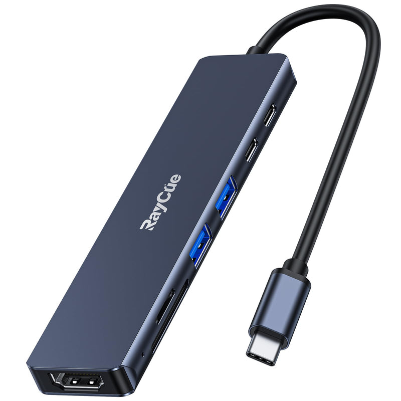 USB C Hub, RayCue 7 in 1 USB C to HDMI Splitter, 2 USB 3.1 GEN1 and 5Gbps Type-C Data Port, 4K HDMI Port, PD 100W Charging, SD Card Reader, for iPad Pro MacBook Pro Laptops and More