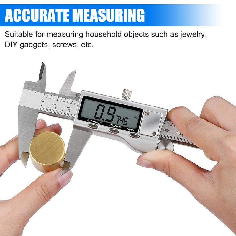 Digital Caliper Measuring Tool, Stainless Steel Vernier Caliper Digital Micrometer with Large LCD Screen, Easy Switch from Inch Metric Fraction, 6 Inch Caliper Tool for DIY/Household 20-F