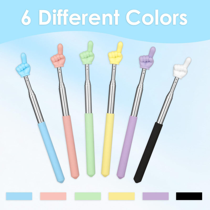 Hianjoo 6 PCS Mini Retractable Finger Pointer Stick, Vibrant Color Extendable Teaching Pointer, Portable Telescopic Classroom Pointer for Teacher Presentation, Whiteboard, Museum Explanation