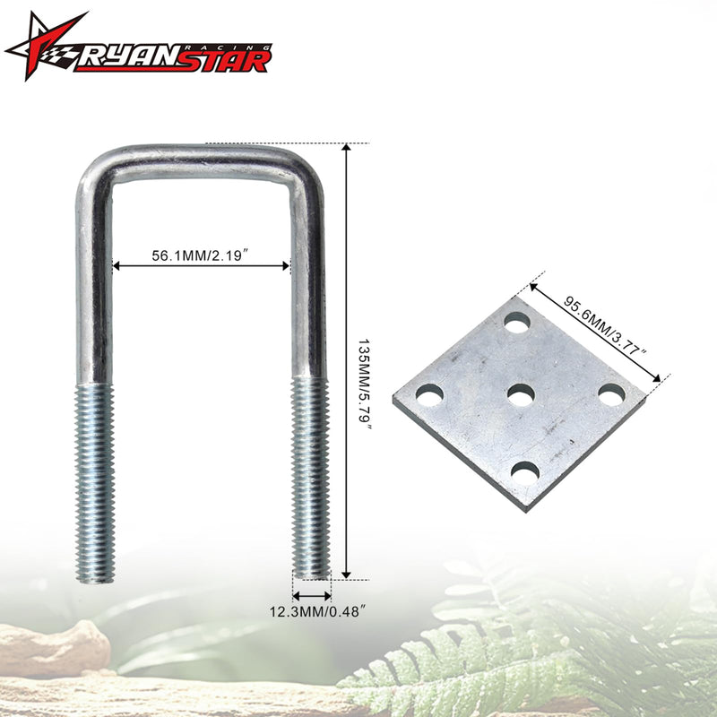 RYANSTAR RACING 4 3/4" Long 2" Wide U Bolt Kit Compatible with 2x2 Axle Boat Trailer Axle Leaf Springs Trailer U Bolt Kit Square U Bolts 2 inch Wide 4 3/4" Long - Fit 2x2 Axle