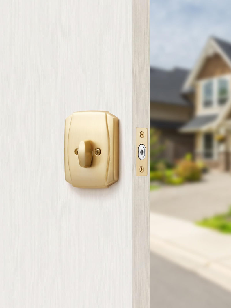 1 Pack Gold Password Single Brushed Satin Brass Cylinder Deadbolt Lock Keyless Passcode Handleset Front Entry Interior Exterior Door Deadbolts Deadbolt-Password