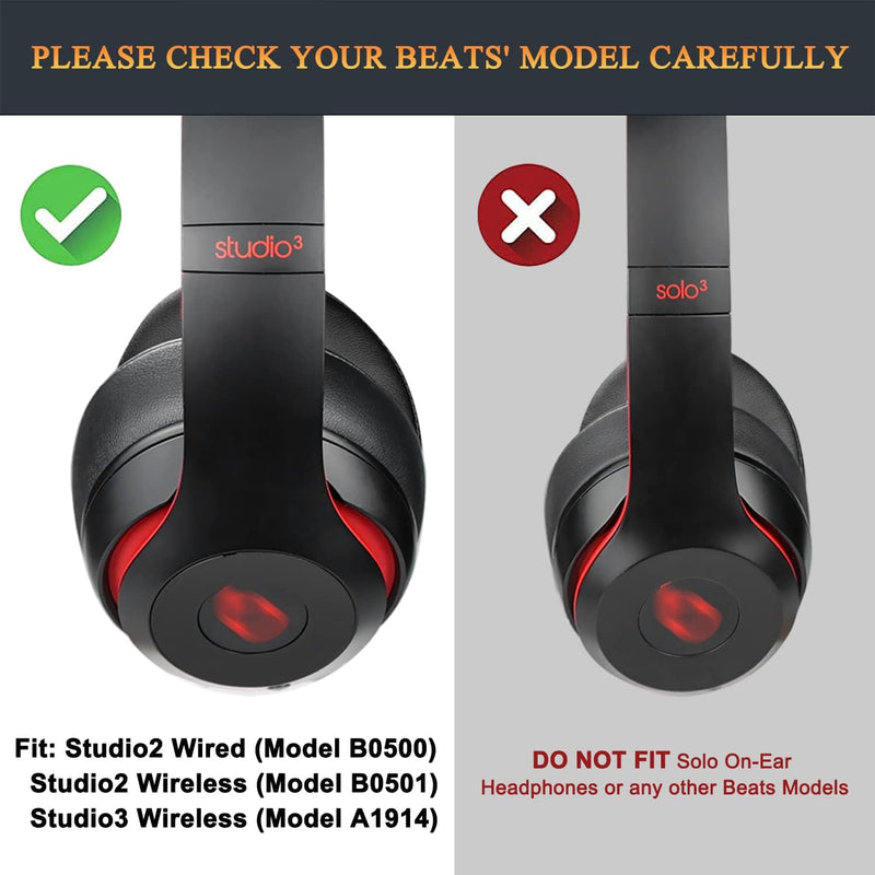 AURTEC Professional Beats Studio Replacement Earpads Cushion Compatible with Beats Studio 2.0 & 3 Wired/Wireless with Soft Protein Leather/Noise Isolation Memory Foam/Strong Adhesive Tape Black