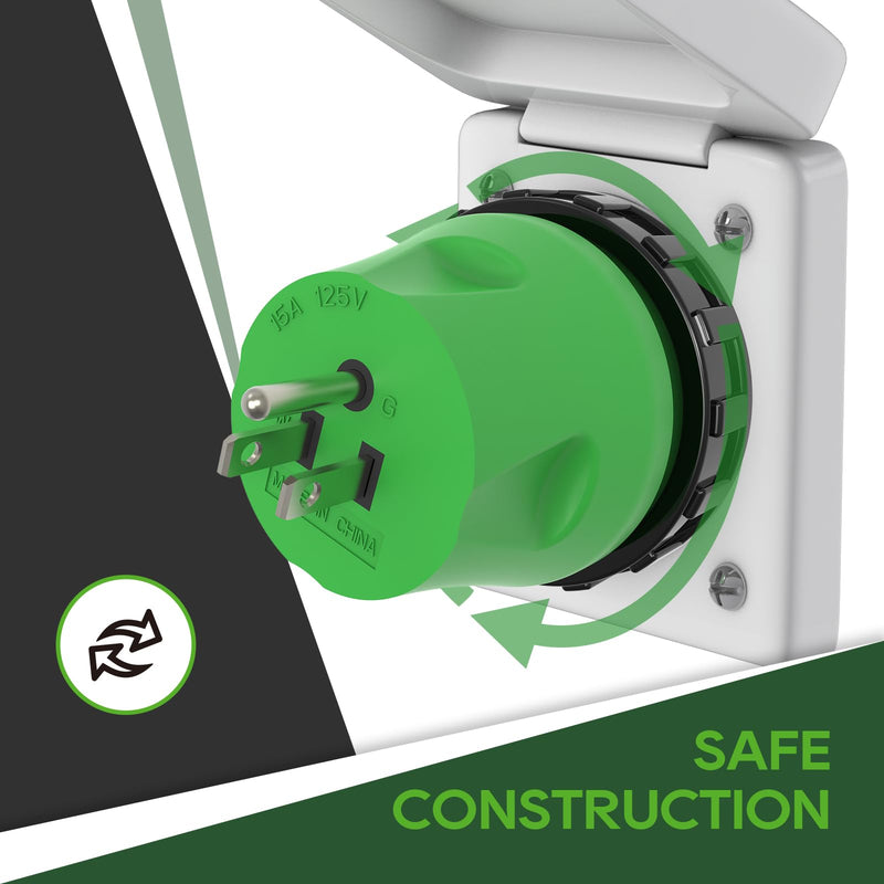 RVGUARD 30 Amp to 110 Volt RV Adapter Plug with Locking Connector, NEMA 5-15P to NEMA L5-30R Electrical Power Adapter, Green 15M/30F