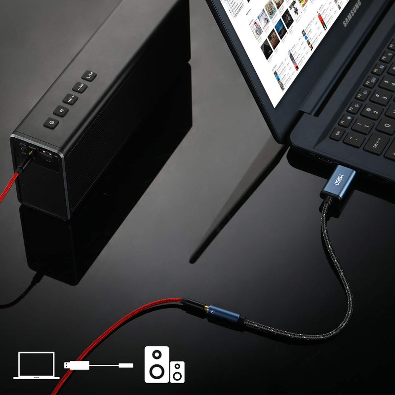 MillSO USB to 3.5mm Jack Audio Adapter - Durable Braided/Smart Chip TRRS 3.5mm Aux to USB External Stereo Sound Card for Headphones, Speakers, PS4, PC, Laptop 1 Feet - Braided