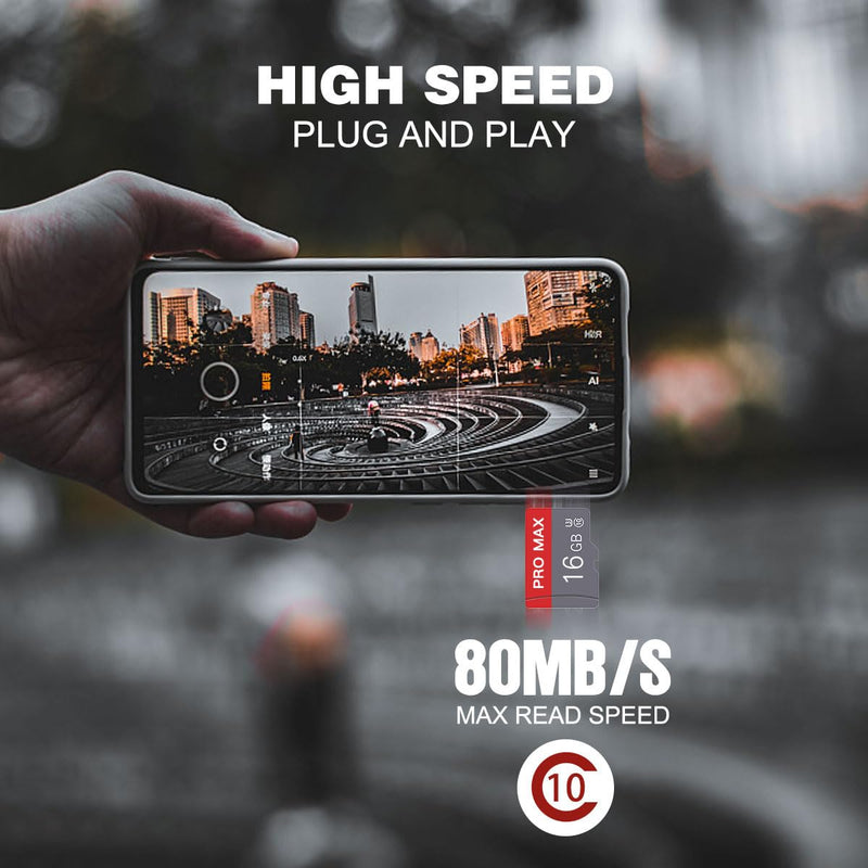 16GB Micro SD Card Memory Card with Adapter, High Speed Class 10, for Smartphone, Security Cam, Tablet, Drone, Dash Cam & MP3 Player
