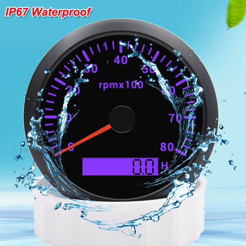 KAOLALI Tachometer Gauge Waterproof 85mm 3-3/8" Tachometer Automotive Replacement Tachometers 0-8000 RPM Tacometro Meter for Car Auto Boat Truck 9-32V 7 Colors Backlit 8000RPM-Black