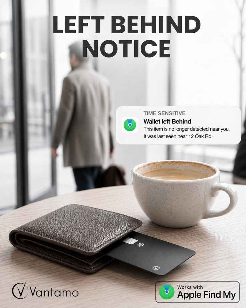 Vantamo Ultra-Thin Wallet Tracker Card, Apple MFi Certified, IP68 Waterproof Bluetooth Smart Card Wallet Tracker & Passport, Works with Apple Find My, Wireless Charging, iOS Only Credit Card without Pattern