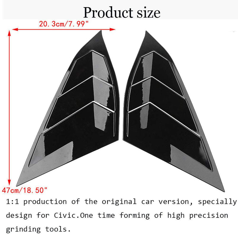 ABS Rear Side Window Louvers Air Vent Scoop Shades Cover Blinds Trim for Honda Accord 2018 2019 2020 2021 2022（Bright Black） Bright black