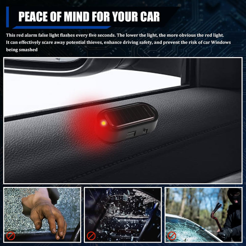 2PCS Car Solar Power Simulated Dummy Alarm, Car Alarm System, Auto Warning Interior Safety Lamp with USB Charger Port, Anti-Theft LED Flashing Security Light Fake Lamp Fit for Most Cars (Red) Red