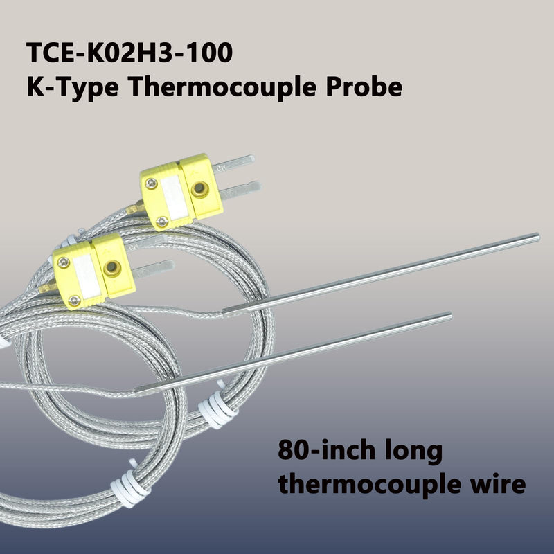 TCE-K02H3-100 K Type Thermocouple Probe Temperature Available from 68°F to 1120°F for K-Type Thermocouple Sensor Furnace Input Instruments (2PCS)