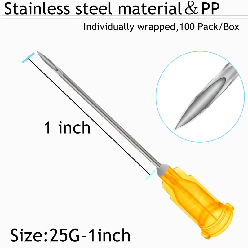 100 Pack Disposable 2.5ml/cc Lab Syringes with 25Ga 1 Inch Needle Luer Lock, Individually Sealed Packed 100 2.5ml 25ga-1inch