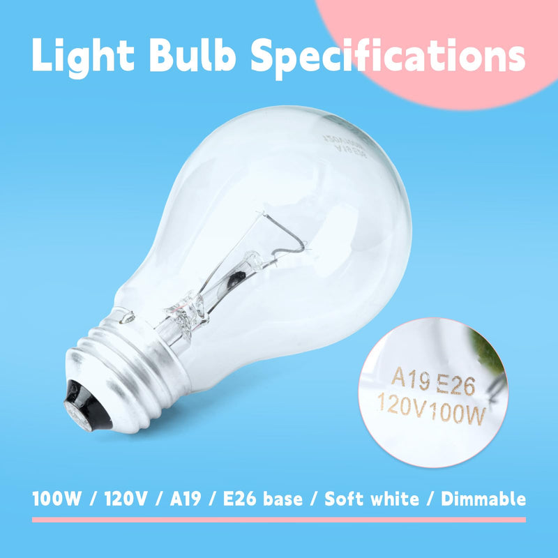 100W Incandescent Light Bulb A19 E26 Medium Base Replacement for Floor Lamps for Table Lamps, Dimmable Soft White 6-Pack Light Parts