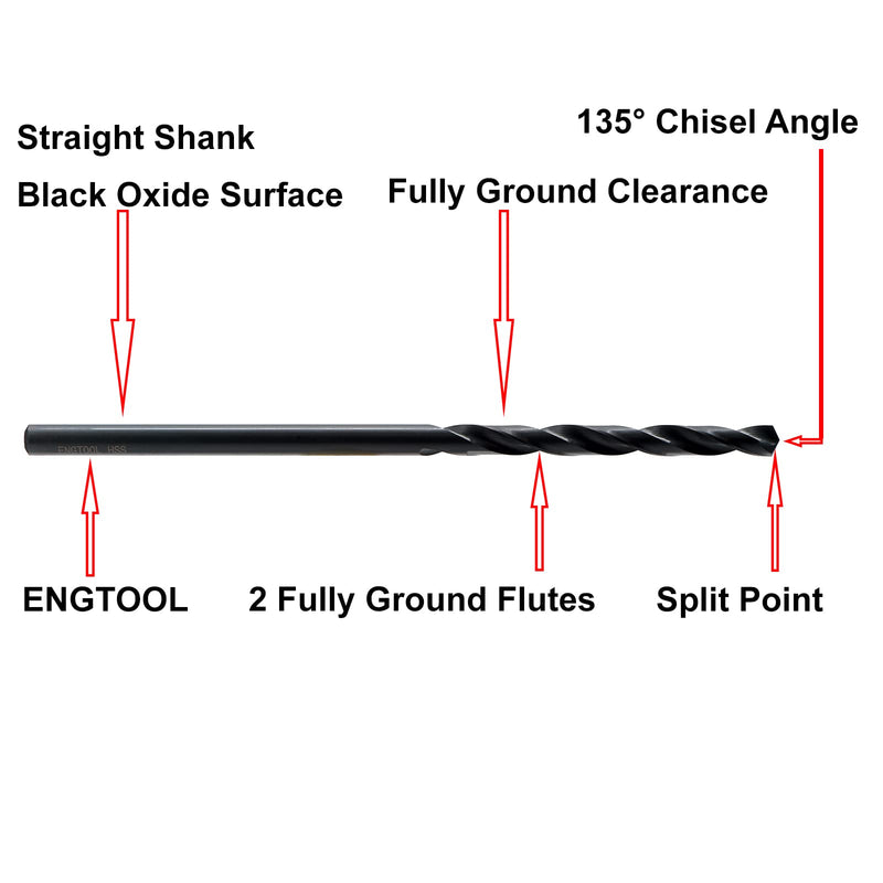 MAXTOOL 1/4"x6" 6pcs Identical Aircraft Extension Drills HSS M2 Extra Long Deep Twist Drill Bits Straight Shank Fully Ground Black; ACF02B06R16P6 6 1/4"x6"