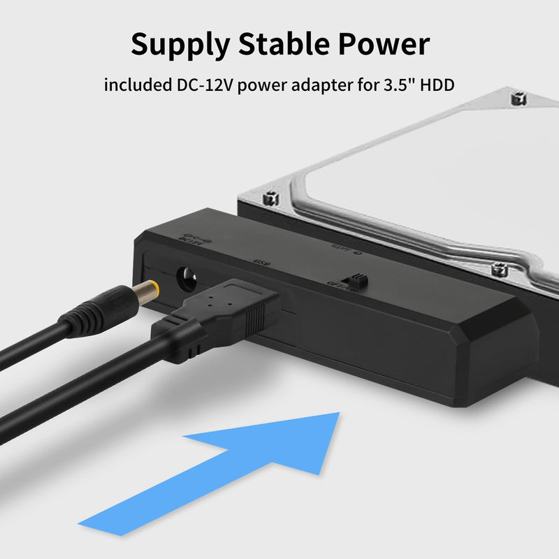 SATA to USB Adapter for 2.5 3.5 Inch HDD/SSD Hard Drive Disk, Optical Drive, with 12VPower Adapter, 2-in-1 SATA to USB Adapter