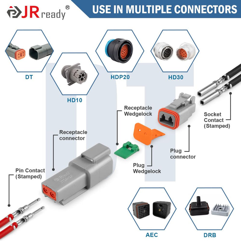 JRready ST6441 Deutsch Contact Kit, Deutsch Stamped Pin, Open Barrel Contacts Kit Size 12 16 20 Male Pins and Female Sockets Support Wire Guage 22-12AWG for DTP, DT, DTM Series Connectors 180pcs 12# 20pairs+ 16# 40pairs+ 20# 30pairs