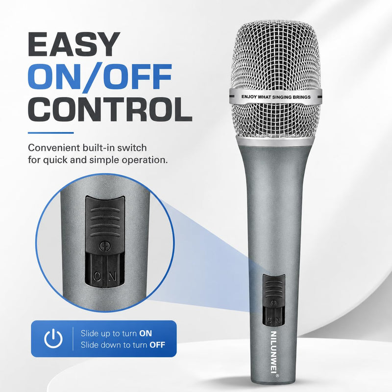Dynamic Microphone - Heart shaped Directional Wired Microphone, used as a vocal microphone for live sing, with 14 foot XLR to 1/4 inch audio cable, desktop tripod, extension pole, Mic storage bag