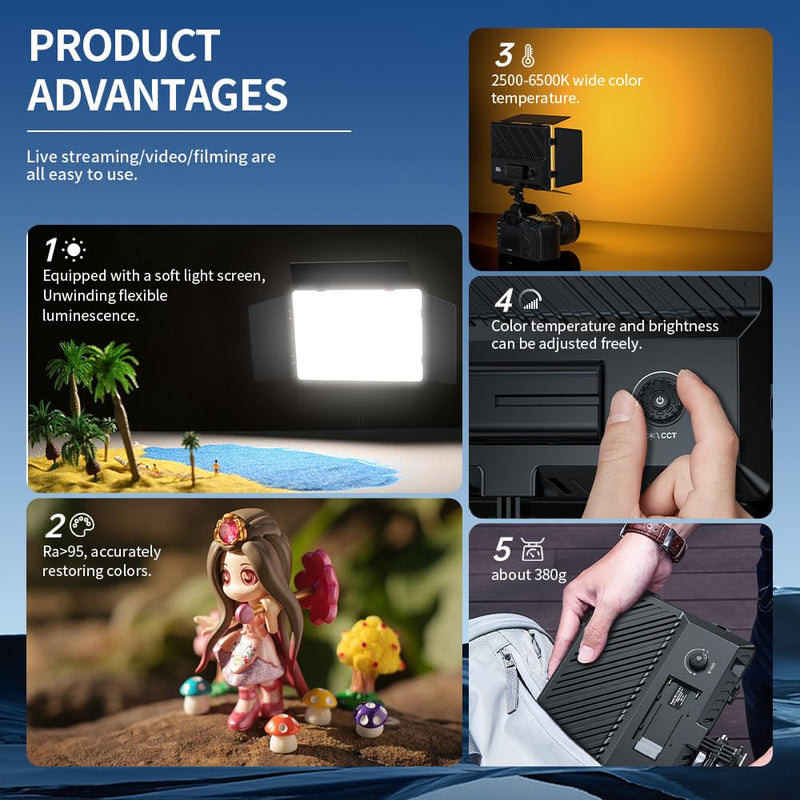 Video Light Panel Photography Lights Bi-Color Dimmable 2500-6500K Led Camera Studio Streaming Lighting Photo Shooting