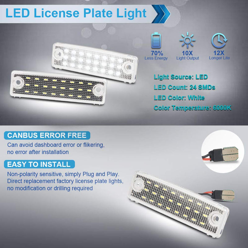 LED License Plate Light Lamp Assembly Compatible with 1996-2024 4Runner 2008-2022 Sequoia 6000K White, Pack of 2