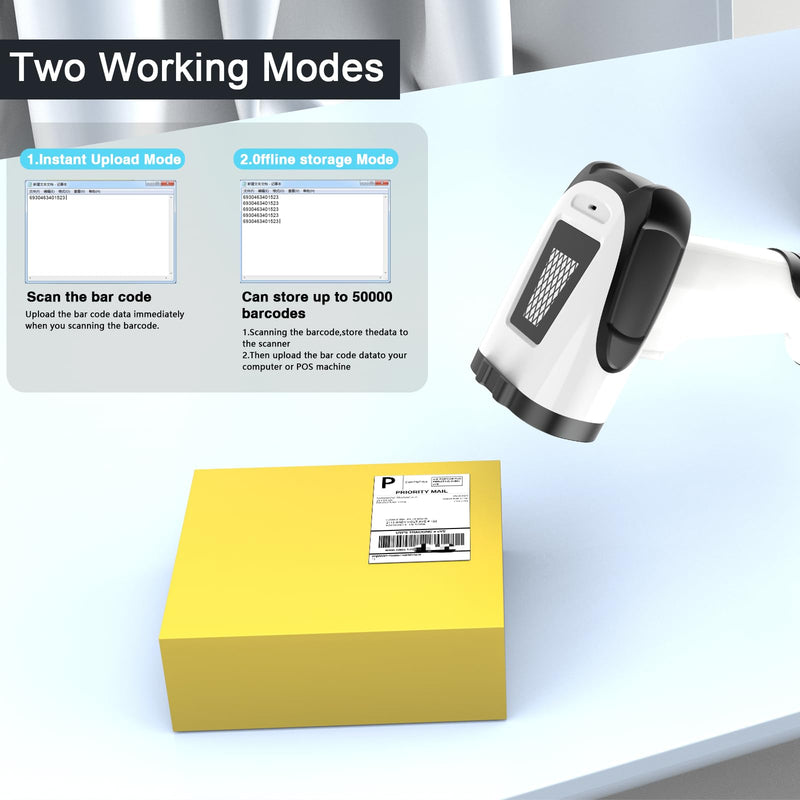 2D Handheld Wireless Barcode Scanner with Stand 3-in-1 Handheld Scanners - Cordless, Rechargeable 1D and 2D Bar Code Scanner for Inventory - Wireless, Handheld, USB Bar Code/QR Code Scanner