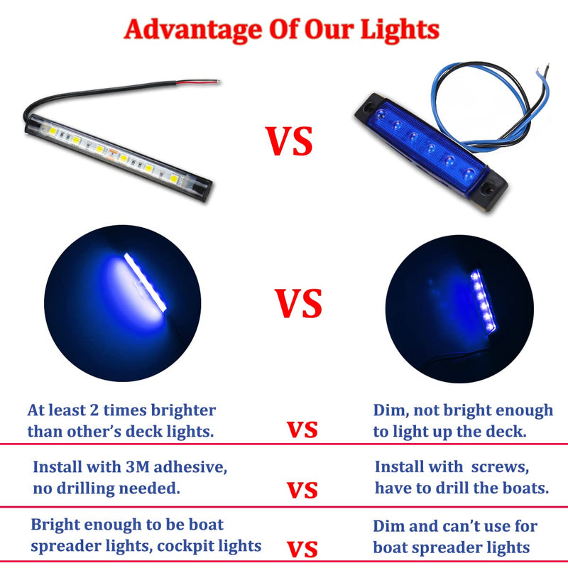 Boaton Marine Led Night Fishing, Boat Interior Courtesy Lights, No Drilling Install, Blue 10Pcs Blue
