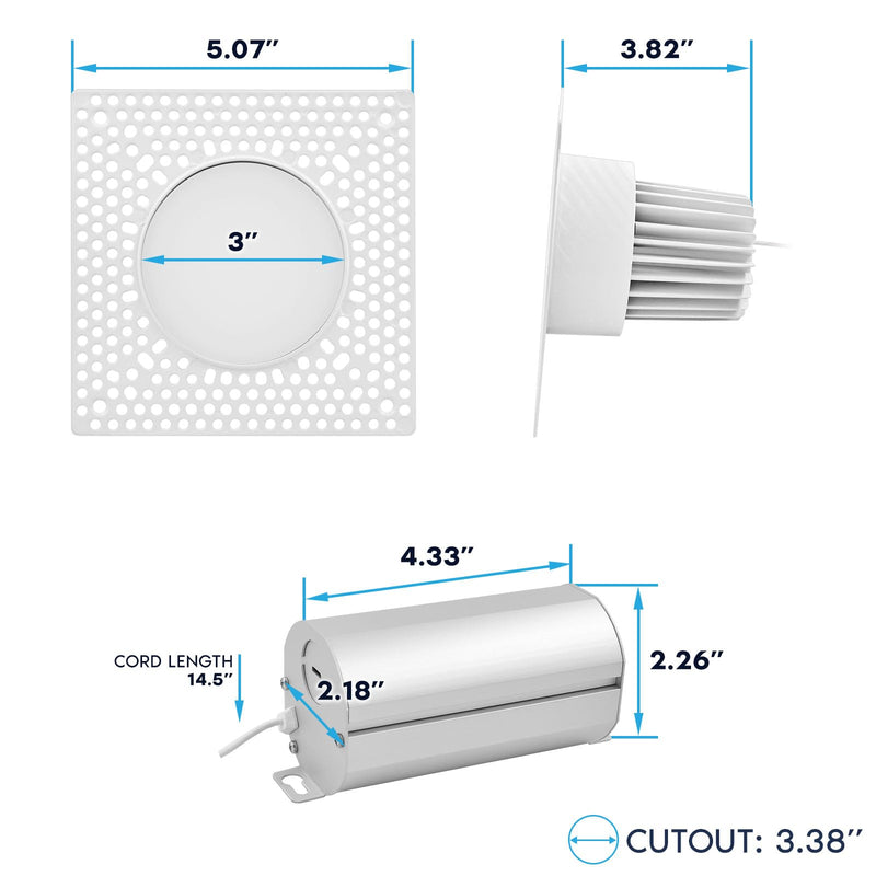 LUXRITE 3 Inch Trimless Recessed LED Light with Junction Box, 15W, 5CCT 2700K 3000K 3500K 4000K 5000K, Dimmable Spotlight, 1100LM, CRI 90, Damp Rated, IC Rated, Plaster Ceiling Light, ETL Listed