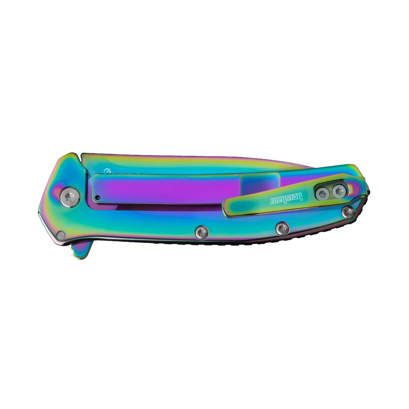 Kershaw Outcome Pocket Knife, Silver, 2.8 Inch Stainless Steel Drop Point Blade, EDC with Assisted Opening, Reversible Pocketclip, Everyday Carry Pocket Knife for Men and Women Rainbow